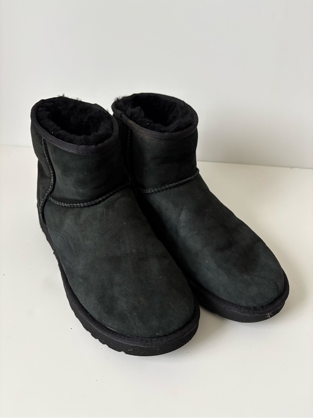 UGG Black Short Suede Shearling Ankle Boots